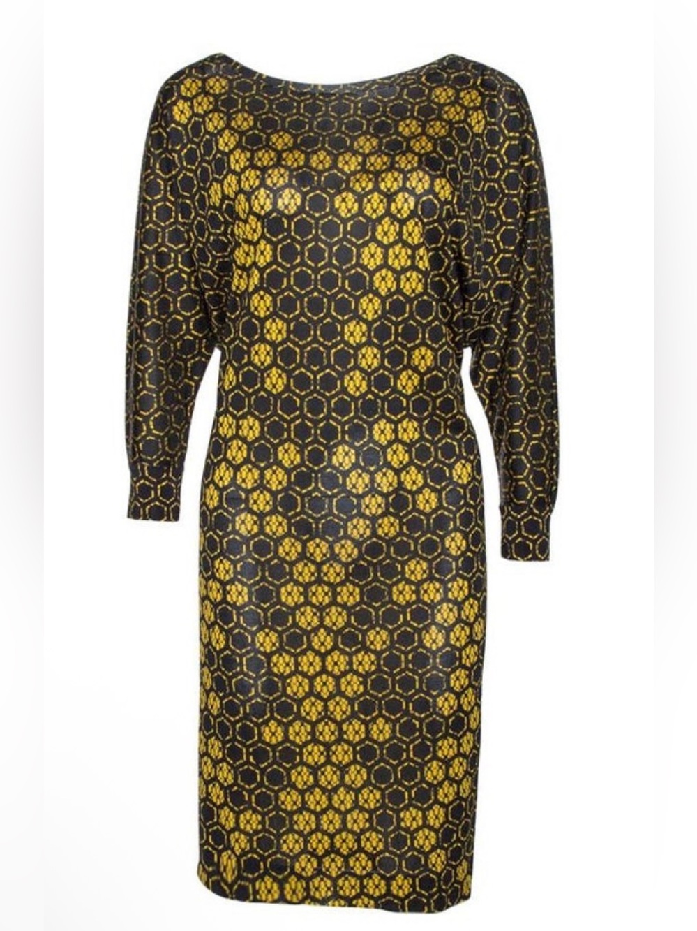 Alexander McQueen Honeycomb Hexagon Silk Dress Black Yellow Archival SS2013 M